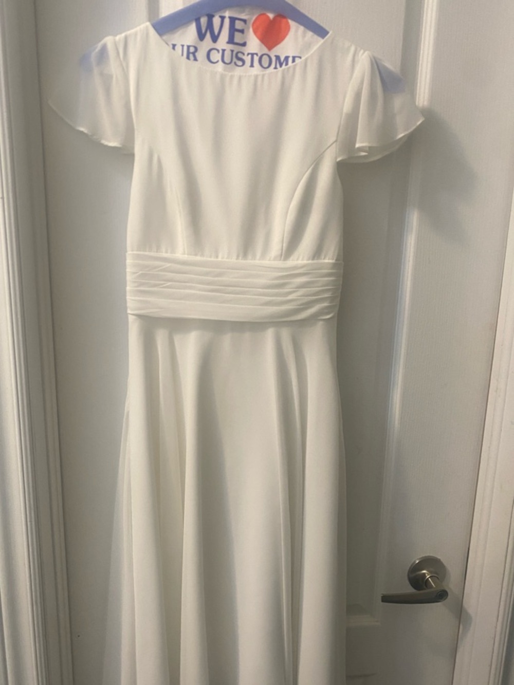 Azazie White Flutter-Sleeve Formal Dress